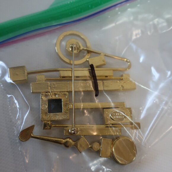 Women Patricia Locke Gold-Toned Multi Crystal Gems Abstract Modernist Brooch Pin - Picture 5 of 5